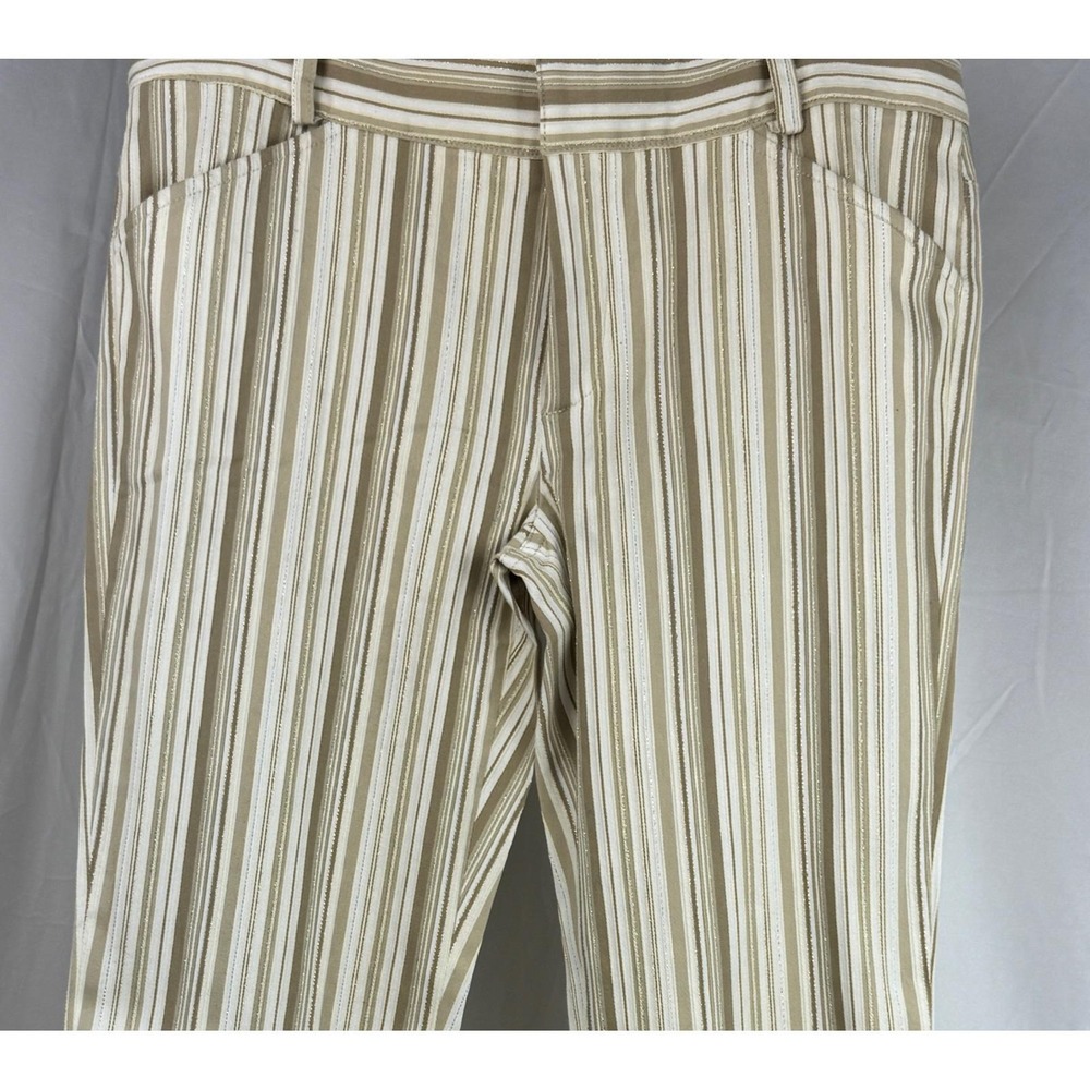 Identify Womens Tan White Striped Metallic Lurex Dress Pants Size 8 Bootcut